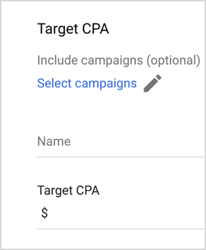 Αυτό είναι ένα στιγμιότυπο οθόνης των επιλογών CPA-στόχου του Google Ads. Αυτές οι επιλογές είναι Συμπερίληψη καμπανιών (προαιρετικά), Επιλογή καμπανιών, Όνομα, CPA-στόχος (με ένα πλαίσιο κειμένου για την εισαγωγή μιας τιμής). Ο Mike Rhodes λέει ότι οι επιλογές έξυπνης υποβολής προσφορών του Google Ads, όπως το CPA-στόχος, χρησιμοποιούν τεχνητή νοημοσύνη για τη διαχείριση της υποβολής προσφορών.