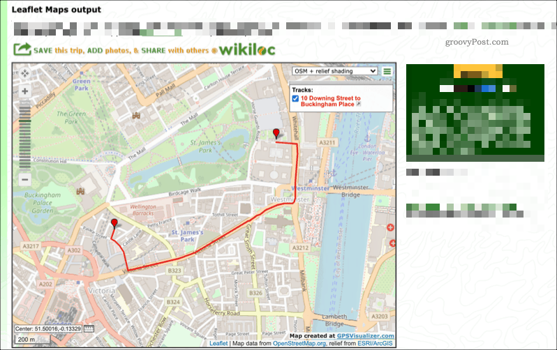 Ένα παράδειγμα χάρτη που δημιουργήθηκε χρησιμοποιώντας την υπηρεσία GPS Visualizer