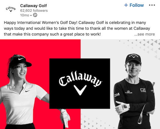 Δημοσίευση σελίδας LinkedIn Callaway Golf για την Παγκόσμια Ημέρα της Γυναίκας