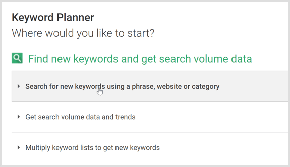 Αναζήτηση για το Εργαλείο σχεδιασμού λέξεων-κλειδιών του Google AdWords