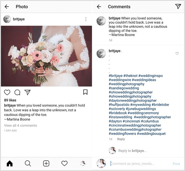 παράδειγμα ανάρτησης Instagram με συνδυασμό περιεχομένου, κλάδου, εξειδικευμένων και επωνυμιών hashtag