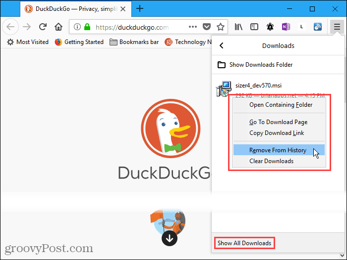 Αρχείο λήψεων στο Firefox