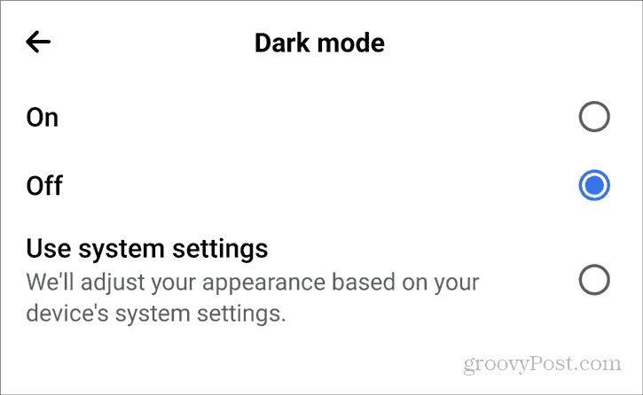Facebook Dark Mode Ρυθμίσεις Android Απόρρητο Dark Mode απενεργοποιημένη