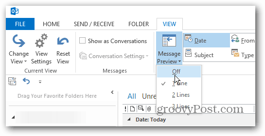 Τρόπος προσαρμογής της προβολής μηνυμάτων στο Outlook 2013