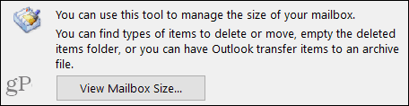 Προβολή μεγέθους γραμματοκιβωτίου στο Outlook