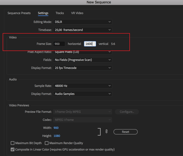 Επιλογή για να ορίσετε το ρυθμό καρέ για την ακολουθία σας στο Adobe Premier Pro.