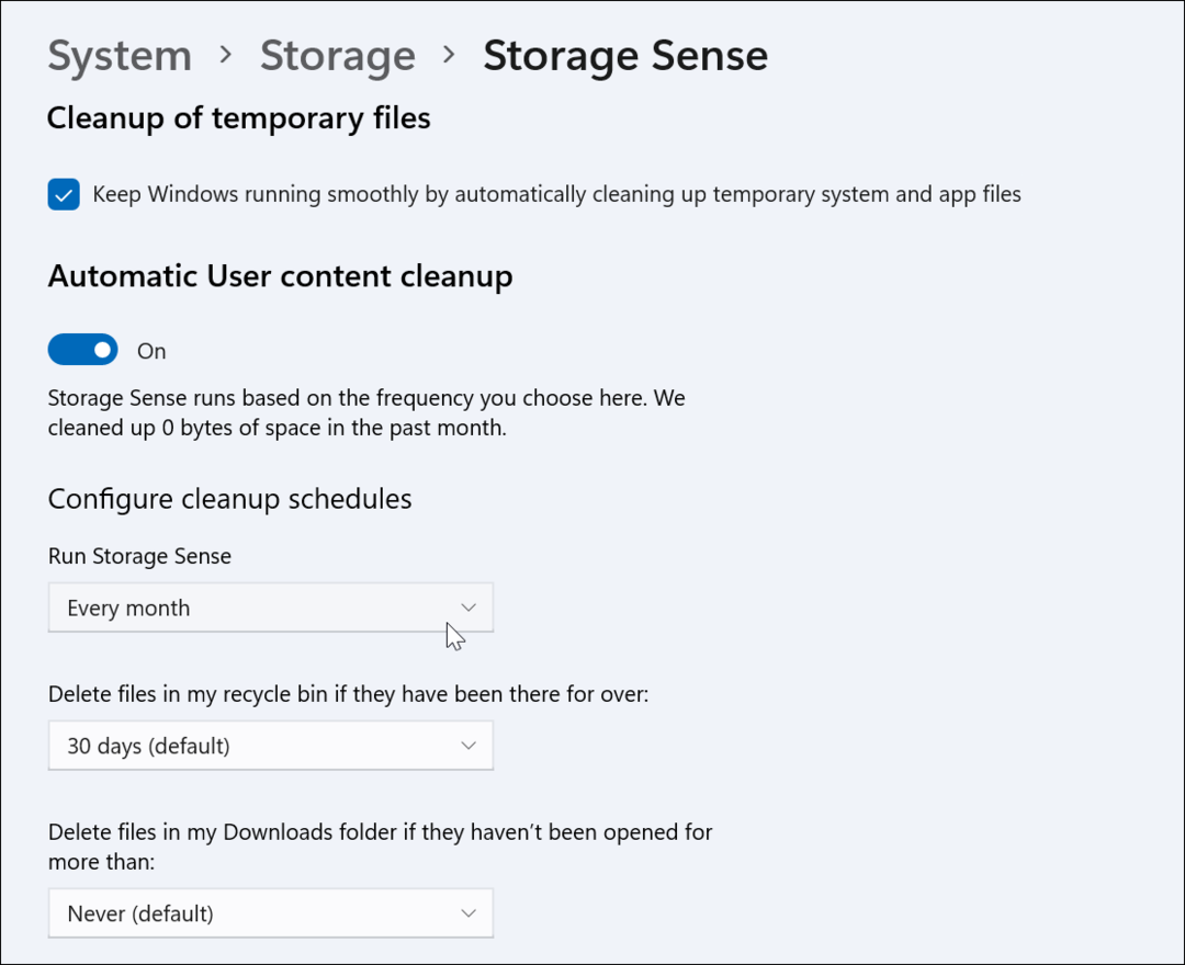 Πώς να ενεργοποιήσετε και να διαμορφώσετε το Storage Sense στα Windows 11