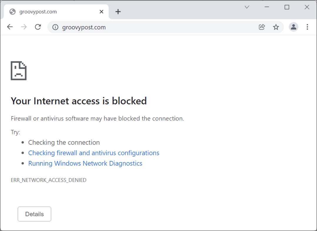  Αποκλείστηκε η πρόσβαση στο Διαδίκτυο Google Chrome