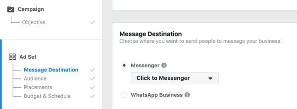 Διαφημίσεις Facebook Click to Messenger, βήμα 1.