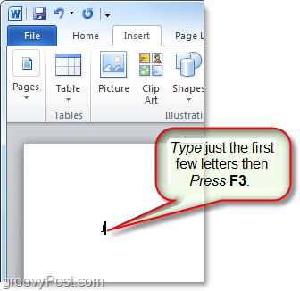 χρησιμοποιήστε το πλήκτρο f3 για να εισαγάγετε το autotext στη λέξη ή το Outlook