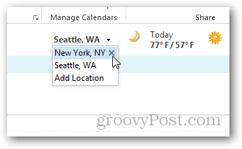 Outlook 2013 Calendar Weather Tour - Προσθήκη Αφαίρεση πόλεων