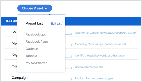 Προκαθορισμένες ρυθμίσεις επέκτασης Chrome Google Builder