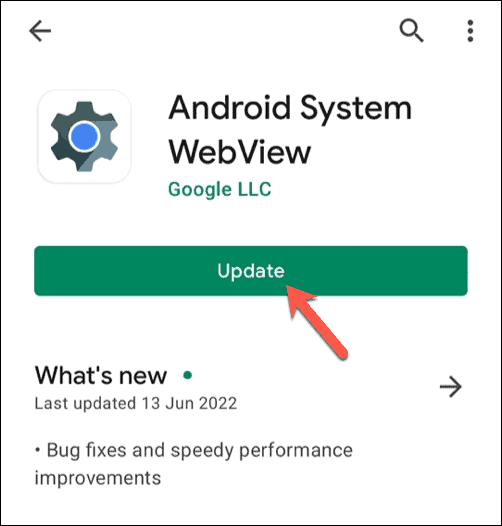 Ενημέρωση του συστήματος Android WebView στο Google Play Store