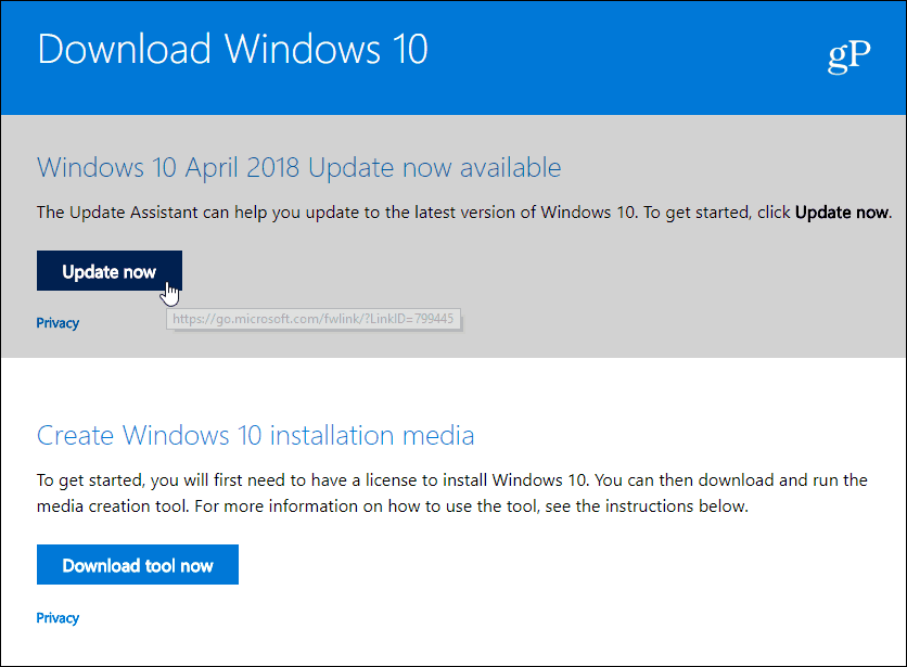 Κάντε λήψη των Windows 10 Απριλίου 2018 Ενημέρωση