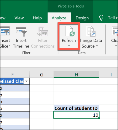 Ανανέωση ενός πίνακα περιστροφής στο Excel