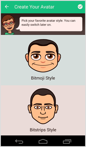 bitmoji επιλέξτε στυλ avatar