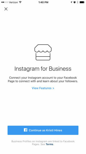 επιχειρηματικό προφίλ instagram συνδεθείτε στη σελίδα του facebook