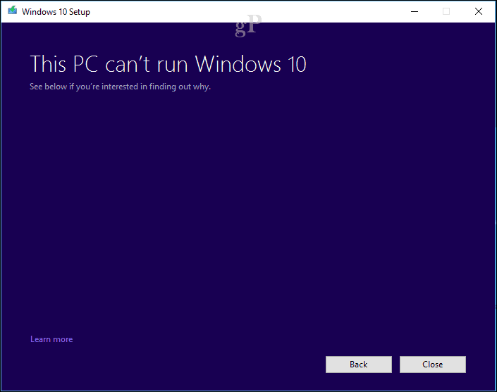 Εγκατάσταση παραθύρων 10 - Ο υπολογιστής δεν μπορεί να εκτελέσει τα Windows 10