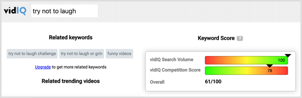 Κάντε κλικ στην ετικέτα ενός ανταγωνιστή στο VidIQ για να δείτε τον όγκο αναζήτησης και τον ανταγωνισμό για αυτήν την ετικέτα.