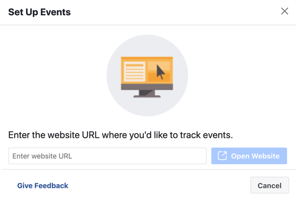 Χρησιμοποιήστε το Facebook Event Setup Tool, βήμα 3, εισαγάγετε τη διεύθυνση URL του ιστότοπου για να εγκαταστήσετε το συμβάν pixel