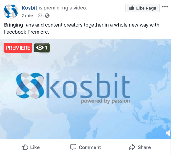 Παράδειγμα πρεμιέρας Facebook από kosbit, πρεμιέρα βίντεο