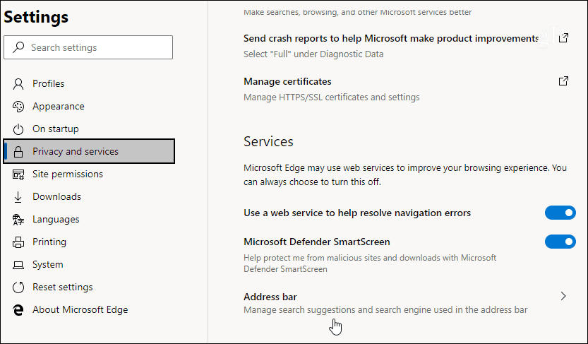 2 Προστασία απορρήτου και υπηρεσίες Chromium Edge