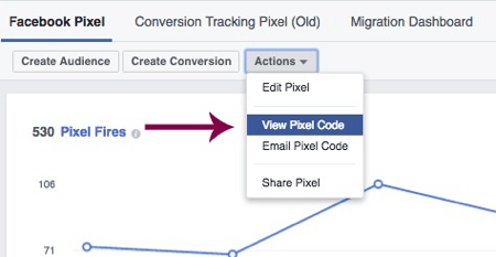 Κάντε κλικ στην επιλογή Προβολή κώδικα Pixel για πρόσβαση στο μοναδικό σας pixel στο Facebook.