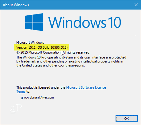 Windows 10 Έκδοση 1511 Κατασκευάστηκε 10586-318