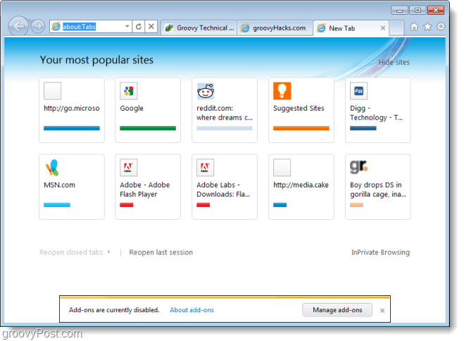 Περιήγηση οθόνης του Internet Explorer 9 Beta