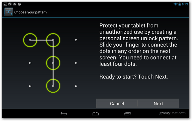 Ορίστε μια Κλείδωμα οθόνης στο Tablet Google Nexus 7
