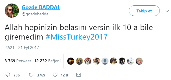 Μις Τουρκία ανταγωνιστής Gözde Baddal κατάρα