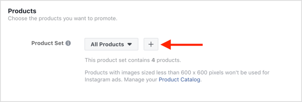 Επιλέξτε τα προϊόντα που θέλετε να προωθήσετε στην καμπάνια δυναμικών διαφημίσεων στο Facebook.