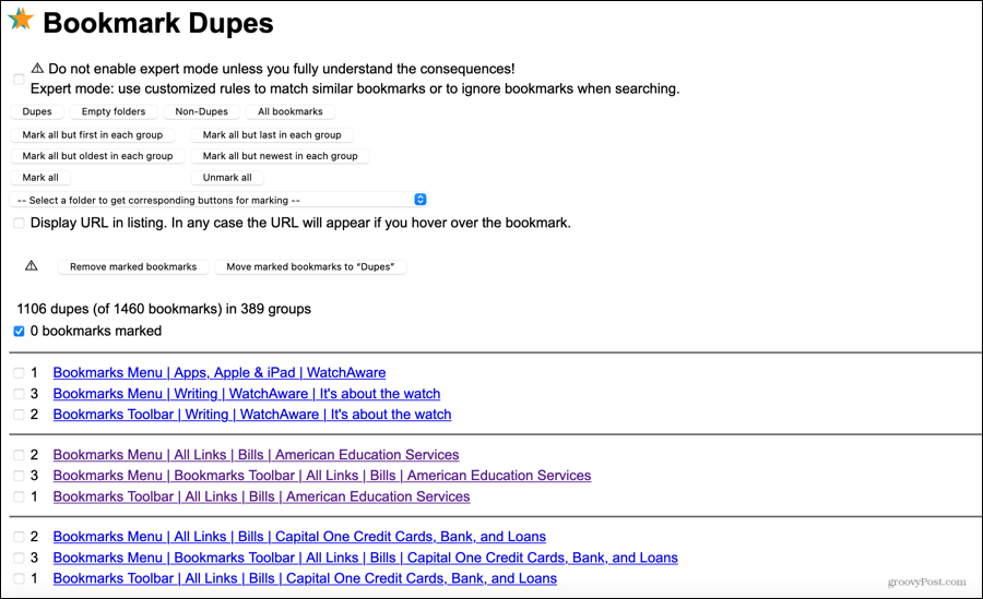 Σελιδοδείκτης Dupes