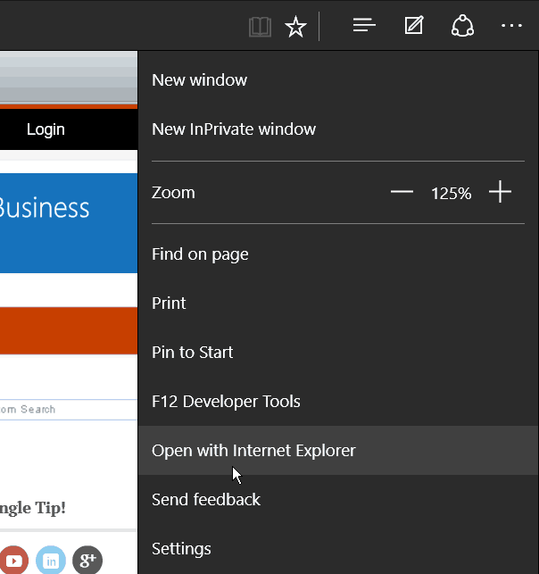 ανοίξτε με το IE Microsoft Edge