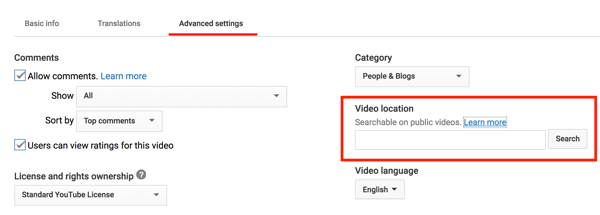 Προσθέστε μια τοποθεσία στο βίντεό σας στο YouTube για να κάνετε γεωγραφική αναζήτηση.