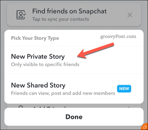 Δημιουργήστε μια νέα ιδιωτική ιστορία Snapchat