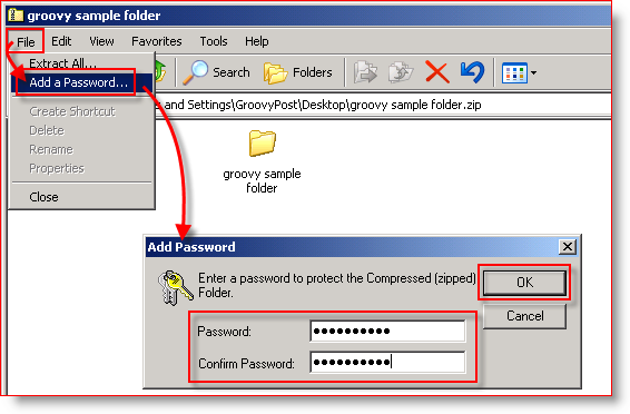 Ενσωματωμένη συμπίεση Windows XP - Προσθήκη κωδικού πρόσβασης