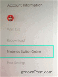 Πληροφορίες λογαριασμού Nintendo Switch