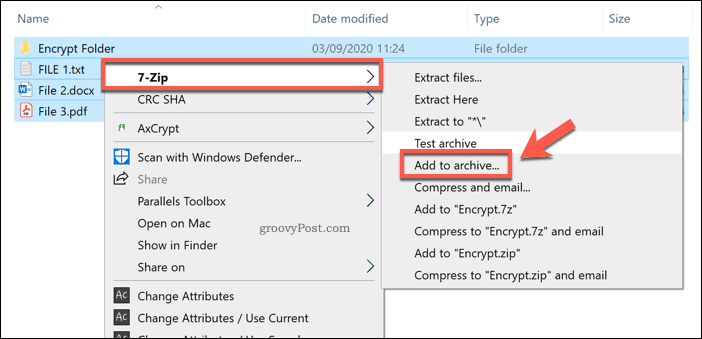 Προσθήκη σε νέο αρχείο 7-Zip στα Windows 10