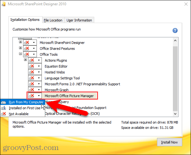 Ενεργοποιήστε την εκτέλεση από τον υπολογιστή μου για το Microsoft Office Picture Manager στην εγκατάσταση του Sharepoint Designer