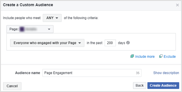 facebook δημιουργία προσαρμοσμένου κοινού αφοσίωσης σελίδας