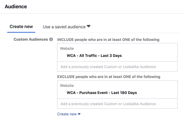 Πώς να δημιουργήσετε διαφημίσεις προσέγγισης χρηστών στο Facebook, βήμα 5, προσαρμοσμένες ρυθμίσεις διαφημίσεων κοινού για επισκεψιμότητα ιστότοπων