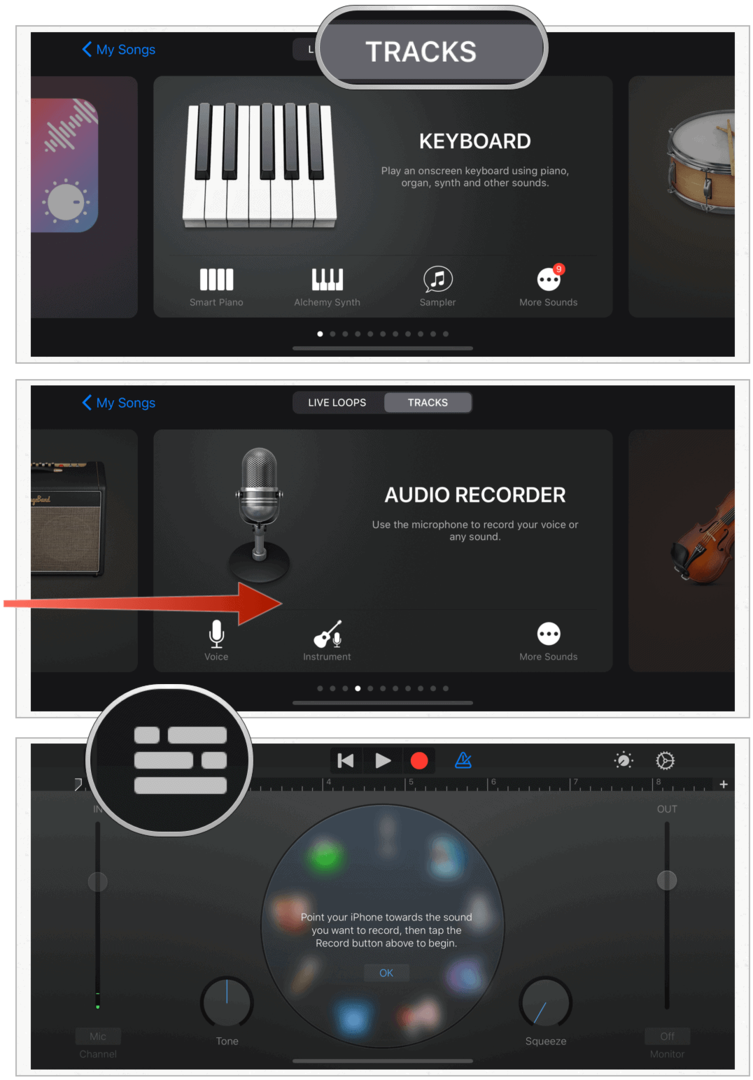GarageBand επιλέξτε Audio Recorder