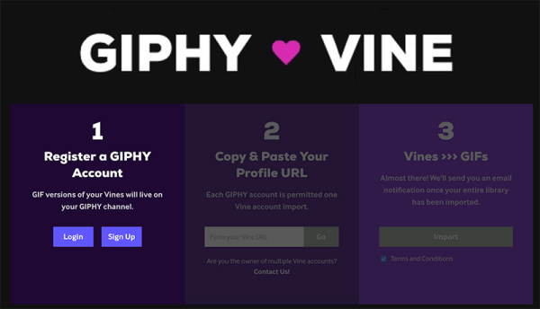 Το GIPHY παρουσίασε ένα νέο εργαλείο GIPHY ❤ Vine που μπορεί να μετατρέψει όλα τα Vines που έχετε δημιουργήσει σε κοινόχρηστα GIF.