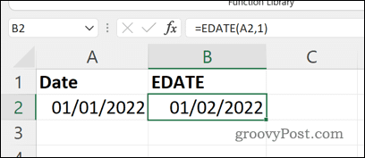 Το αποτέλεσμα ενός τύπου EDATE στο Excel
