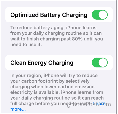 Ρυθμίσεις φόρτισης μπαταρίας στο iOS
