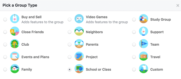 Επιλέξτε έναν τύπο ομάδας για να ενημερώσετε τους χρήστες για την ομάδα σας.