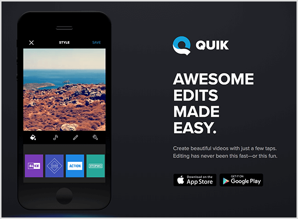 Το Quick for mobile δημιουργεί αυτόματα βίντεο για ιστορίες.
