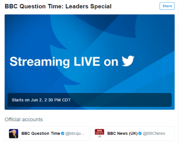 Το Twitter και το BBC ανακοινώνουν την πρώτη συνεργασία ζωντανής ροής.