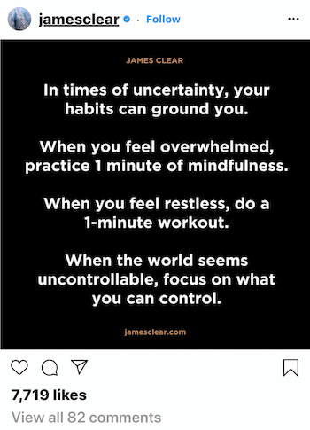 Η δημοσίευση του James Clear Instagram σχετικά με το πώς οι συνήθειες μπορούν να σας στηρίξουν σε αβεβαιότητα